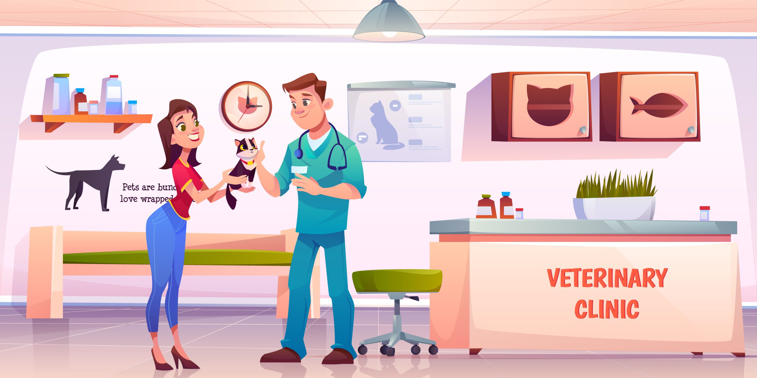 obrazek ilustrowany kliniki weterynaryjnej - sklep weterynaryjny online